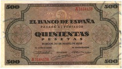 BANCO DE ESPAÑA. 500 pesetas. 5-1938. Serie A. EDD34. EBC+.
