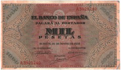BANCO DE ESPAÑA. 1000 pesetas. 5-1938. Serie A. ED-D35. EBC+.