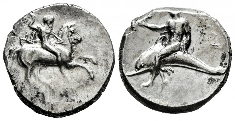 Calabria. Tarentum. Nomos. 302-280 BC. Si-? and Deinokrates?, magistrates. (Vlas...