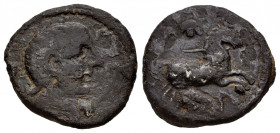 Numidia. Saldae. AE 20. Century II BC. (Mazard-539). (Sng Cop-746). Anv.: Bare head of goddess right; kerykeion before. Rev.: Horse prancing right; cr...