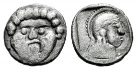 Pisidia. Selge. Hemiobol. circa 5th century BC. Contemporary imitation. (Cf. BMC-2 Prototype). Anv.: Facing gorgoneion with tongue protruding. Rev.: S...