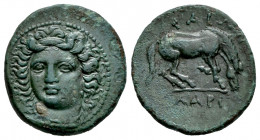 Thessaly. Larissa. Dichalkon. 380-365 BC. (Rogers-282 var). (BCD-Thessaly 383 var). (Hgc-4,523 var). Anv.: Head of the nymph Larissa facing slightly l...