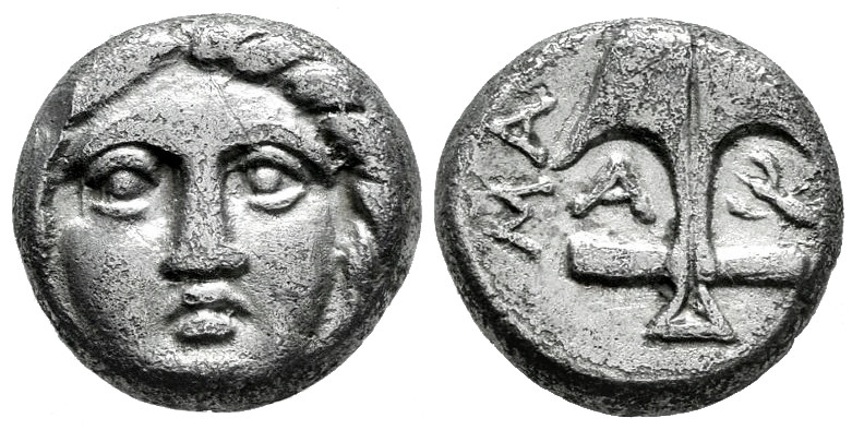 Thrace. Apollonia Pontika. Diobol. 375-335 BC. Glau- magistrate. (SNG Stancomb-4...
