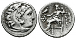 Kingdom of Macedon. Philip III Arrhidaios. Drachm. 322-319 BC. Kolophon. In the name of Alexander III. (Price-1765). (Müller-176). Anv.: Head of Herak...