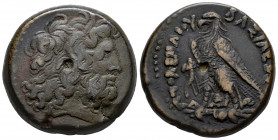 Ptolemaic Kings of Egypt. Ptolemy IV Filopator. Triobol. 222-204 BC. Alexandria. (Svoronos-993 var.). (CPE-B505). Anv.: Diademed and horned head of Ze...