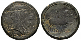 Bilbilis. Augustus period. Unit. 30-20 BC. Calatayud (Zaragoza). (Abh-271). Anv.: BILBILI. Head of Augustus right. Rev.: Horseman right, holding spear...