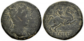 Bilbilis. Augustus period. Unit. 27 BC - 14 AD. Calatayud (Zaragoza). (Abh-276). Anv.: AVGVSTVS. DIV. F. Laureate head of Augustus right. Rev.: Horsem...