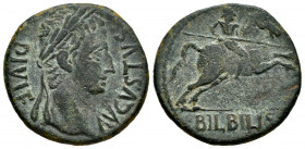 Bilbilis. Augustus period. Unit. 27 BC - 14 AD. Calatayud (Zaragoza). (Abh-275). Anv.: AVGVSTVS. DIV. F. Laureate head of Augustus right. Rev.: Horsem...