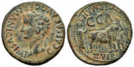 Caesaraugusta. Time of Caligula. Unit. 37-41 d.C. Zaragoza. (Abh-390 var). (Acip-3100). Anv.: G. CAESAR. AVG. GERMANICVS. IMP. Laureate head of Caligu...