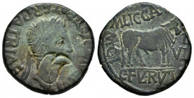Calagurris. Augustus period. Unit. 27 BC - 14 AD. Calahorra (La Rioja). (Abh-420). Anv.: IMP. AVGVST. PATER. PATRIAE. Laureate head of Augustus right....