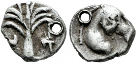 Hispanic-Carthaginian Coinage. 1/12 Shekel. 220-210 a.C. Cartagena (Murcia). (Abh-unlisted). (Acip-unlisted). (MIB-8/87). Anv.: Palm tree without frui...
