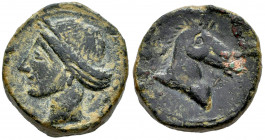 Hispanic-Carthaginian Coinage. Calco. 220-215 BC. Cartagena (Murcia). (Abh-510). Anv.: Head of Tanit left. Rev.: Head of horse right. Ae. 12,72 g. Cho...