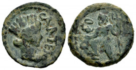 Carteia. Augustus period. Half unit. 28 BC - 14 AD. San Roque (Cadiz). (Abh-663). Anv.: CARTEIA. Female head wearing mural crown right. Rev.: Neptune ...