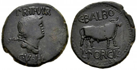 Kelse-Celsa. Unit. 50-30 BC. Velilla de Ebro (Zaragoza). (Abh-800). Anv.: Female head right, palm behind, PR. II. VIR. above, C.V.I.L below. Rev.: Bul...