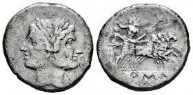 Anonymous. Didrachm - quadrigatus. 225-214 a.C. Rome. (Craw-28/3). (Rsc-23). Anv.: Laureate head of Janus. Rev.: Jupiter standing in galloping quadrig...