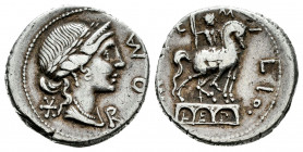 Aemilius. Man. Aemilius Lepidus. Denarius. 114-113 BC. South of Italy. (Ffc-103). (Craw-291/1). (Cal-73). Anv.: Laureate and diademed head of Roma sli...