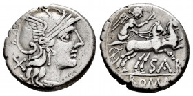 Atilius. Atilius Saranus. Denarius. 155 BC. Rome. (Ffc-171). (Craw-199/1a). (Cal-242). Anv.: Head of Roma right, X., behind. Rev.: Victory holding whi...