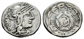 Caecilius. M. Caecilius Metellus Q.f. Denarius. 127 BC. Rome. (Ffc-205). (Craw-263/1a). (Cal-281). Anv.: Head of Roma right, but with star on helmet R...