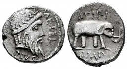 Caecilius. Denarius. 47-46 BC. Africa. (Ffc-220). (Craw-459/1). (Cal-295). Anv.: Q. METEL. PIVS., laureate head of Jupiter. Rev.: Elephant right, SCIP...