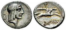 Calpurnius. C. Calpurnius Piso Frugi. Denarius. 64 BC. Rome. (Ffc-470). (Craw-no cita). (Cal-347). Anv.: Diademed head of Apollo right, symbol behind ...