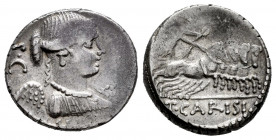 Carisius. T. Carisius. Denarius. 46 BC. Rome. (Ffc-538). (Craw-464/5). (Cal-378). Anv.: Winged bust of Victoriy right, S.C. behind bust of Victory. Re...
