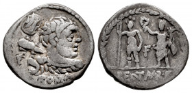 Cornelius. Pub Cornelius Lentulus Marcellinus. Denarius. 100 BC. Auxiliary mint of Rome. (Ffc-619). (Craw-329/1a). (Cal-480). Anv.: Bust of young Herc...