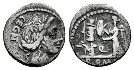 Egnatuleius. C. Egnatuleius C. f. Quinarius. 97 a.C. Rome. (Craw-333/1). (Seaby-1). Anv.: Laureate head of Apollo right; C•EGNATV(LEI•C•F•) downwards,...