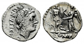 Egnatuleius. C. Egnatuleius C. f. Quinarius. 97 a.C. Rome. (Craw-333/1). Anv.: Laureate head of Apollo right; C•EGNATVLEI•C•F• downwards, Q (mark of v...