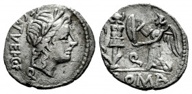 Egnatuleius. C. Egnatuleius C. f. Quinarius. 97 a.C. Rome. (Craw-333/1). Anv.: Laureate head of Apollo right; C•EGNATVLEI•C•F• downwards, Q (mark of v...