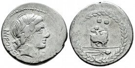 Fonteius. Mn. Fonteius C.F. Denarius. 85 BC. Auxiliary mint of Rome. (Ffc-717). (Craw-353/1a). (Cal-589). Anv.: Laureate head of Vejovis right, mongra...