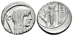 Hostilius. L. Hostilius Saserna. Denarius. 48 BC. Rome. (Ffc-756). (Craw-448/3). (Cal-624). Anv.: Head of Gallia right, hair long and dishevelled, Gau...