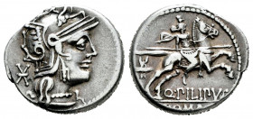 Marcius. Q. Marcius Philipus. Denarius. 129 BC. Rome. (Ffc-849). (Craw-259/1). (Cal-933). Anv.: Head of Roma right, X behind. Rev.: Macedonian horsema...