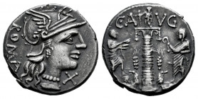 Minucius. C. Minucius Augurinus. Denarius. 135 BC. Auxiliary mint of Rome. (Ffc-924). (Craw-242/1). (Cal-1025). Anv.: Head of Roma right, X beneath ch...