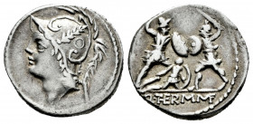 Minucius. Q. Minucius Thermus M.f. Denarius. 103 BC. Rome. (Ffc-928). (Craw-319/1). (Cal-1029). Anv.: Head of Mars left. Rev.: Two warriors fighting, ...