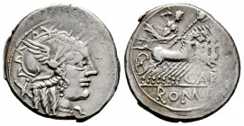 Papirius. Papirius Carbo. Denarius. 122 BC. Auxiliary mint of Rome. (Ffc-958). (Craw-279/1). (Cal-1062). Anv.: Head of Roma right, X behind. Rev.: Jup...