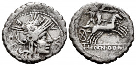 Poblicius. C. Poblicius Malleolus C.f. Denarius. 118 BC. Narbo. (Ffc-1010). (Craw-282/3). (Cal-1137). Anv.: C. MALLE. C.F. and X around head of Roma r...