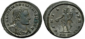 Maximinus II. Follis. 307 AD. London. (Ric-VI 89a). Anv.: GAL VAL MAXIMINVS NOB C, laureate, draped and cuirassed bust to right. Rev.: GENIO POP ROM, ...