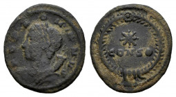 Constantinus I. AE 4. 330 AD. Constantinople. (Ric-VIII 22). (LRBC-1067). Anv.: POP ROMANVS. Draped bust of Genius left, with cornucopia over shoulder...