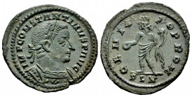 Constantinus I. Follis. 307-310 AD. London. (Ric-VI 104). Anv.: IMP CONSTANTINVS P AVG, laureate and cuirassed bust right. Rev.: GENIO POP ROM, Genius...
