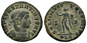 Constantinus I. Follis. 306-336 AD. Lugdunum. (Ric-VI 309). Anv.: IMP CONSTANTINVS AVG, laureate and cuirassed bust right. Rev.: SOLI INVICTO COMITI, ...