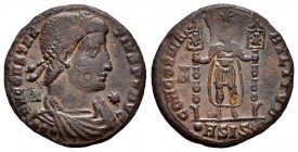 Constantius II. Centenionalis. 350 AD. Siscia. (Ric-VIII 284). Anv.: D N CONSTANTIVS P F AVG, pearl-diademed, draped and cuirassed bust right; A behin...