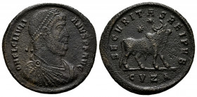 Julian II. Double maiorina. 362-363 AD. Cyzicus. (Ric-127). Rev.: SECVRITAS REI PVB / CVZA. Ae. 7,12 g. Minor surface roughness. Almost VF/VF. Est...1...