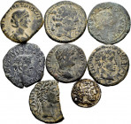 Lot of 8 pieces, 1 silver (Bashkun denarius with hole) and 7 bronzes, 5 Iberian (3 aces of Turiaso, 1 with eagle head stamp, 1 ace of Kelse, 1 ace of ...