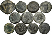 Lot of 11 Coins from Ancient Hispania and the Roman Empire. Containing the next mints: Konterbia Karbia, Emerita Augusta, Gades, Acci, Obulco and Cást...
