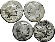 Lot of 4 denarii of the Roman Republic. Different families: Mn. Fonteius C.F, Quintus Curtius, Q. Antonius Balbus, and Lucius Appuleius Saturninus. Ag...
