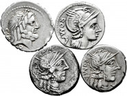 Lot of 4 coins of the Roman Republic. Denarius from the families Q. Antonius Balbus, L. Flaminius Chilo, C. Porcius Cato and M. Fannius. Ag. TO EXAMIN...