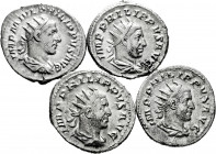 Lot of 4 coins from the Roman Empire. Philip I, Antoninianus with different reverses, three of them from the Secular games and Adventvs Avg. Ag. TO EX...