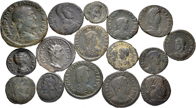 Lot of 16 different bronzes from the Roman Empire. TO EXAMINE. Choice F/Almost V...