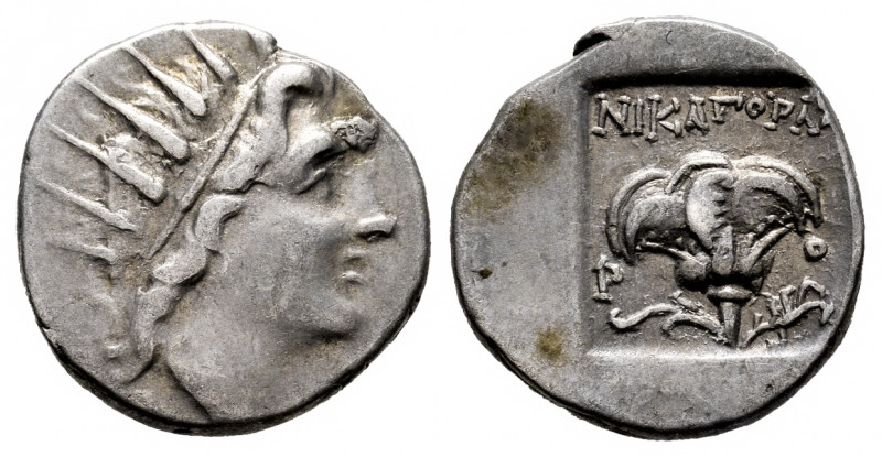 Rhodos. Rhodes. Drachm. 88-84 BC. Plinthophoric standard, Nicagoras, magistrate....