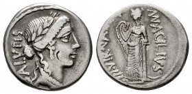 Acilius. Man. Acilius Glabrio. Denarius. 55 BC. Rome. (Ffc-94). (Craw-442/1a). (Cal-66). Anv.: Laureate head of Salus right, but (S)ALVATIS upwards be...